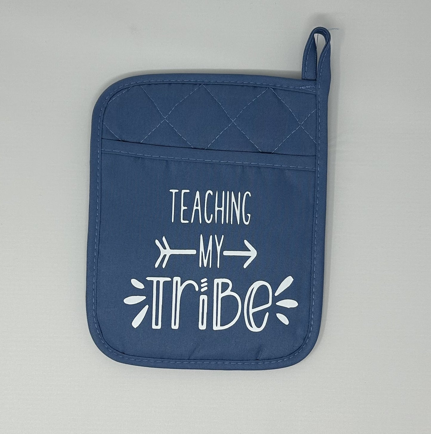 Potholder Mitt, 8.5x6.75 in. - Teaching My Tribe- Slate Blue, Black