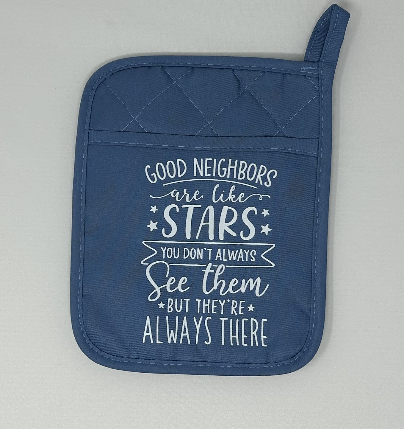 Potholder Mitt, 8.5x6.75 in. - Good Neighbors are like Stars You Don't Always See Them but They're Always There - Red, Slate Blue, Black