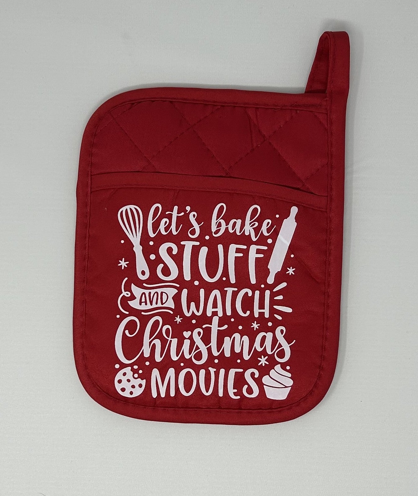Potholder Mitt, 8.5x6.75 in. -Let's Bake Stuff and Watch Christmas Movies- Red