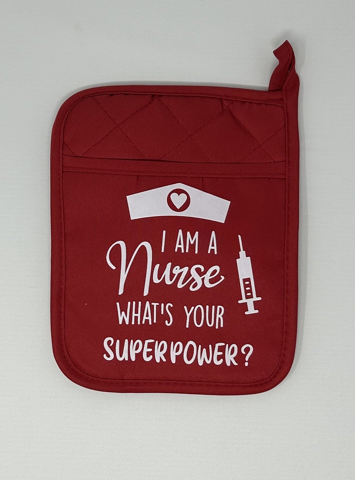 Potholder Mitt, 8.5x6.75 in. - I am a Nurse What's Your Superpower- Red, Black & Gray