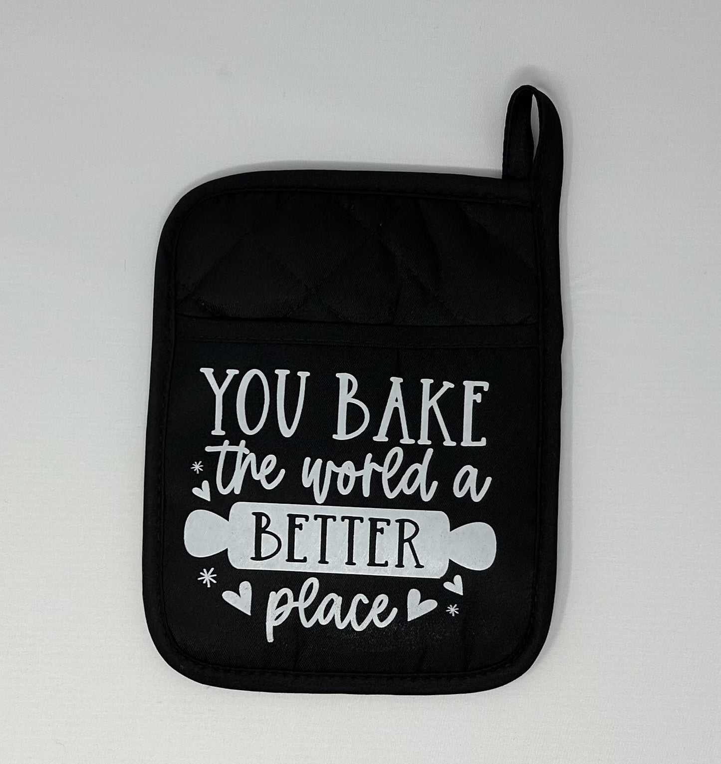 Potholder Mitt, 8.5x6.75 in. - You Bake the World a Better Place- Red & Black