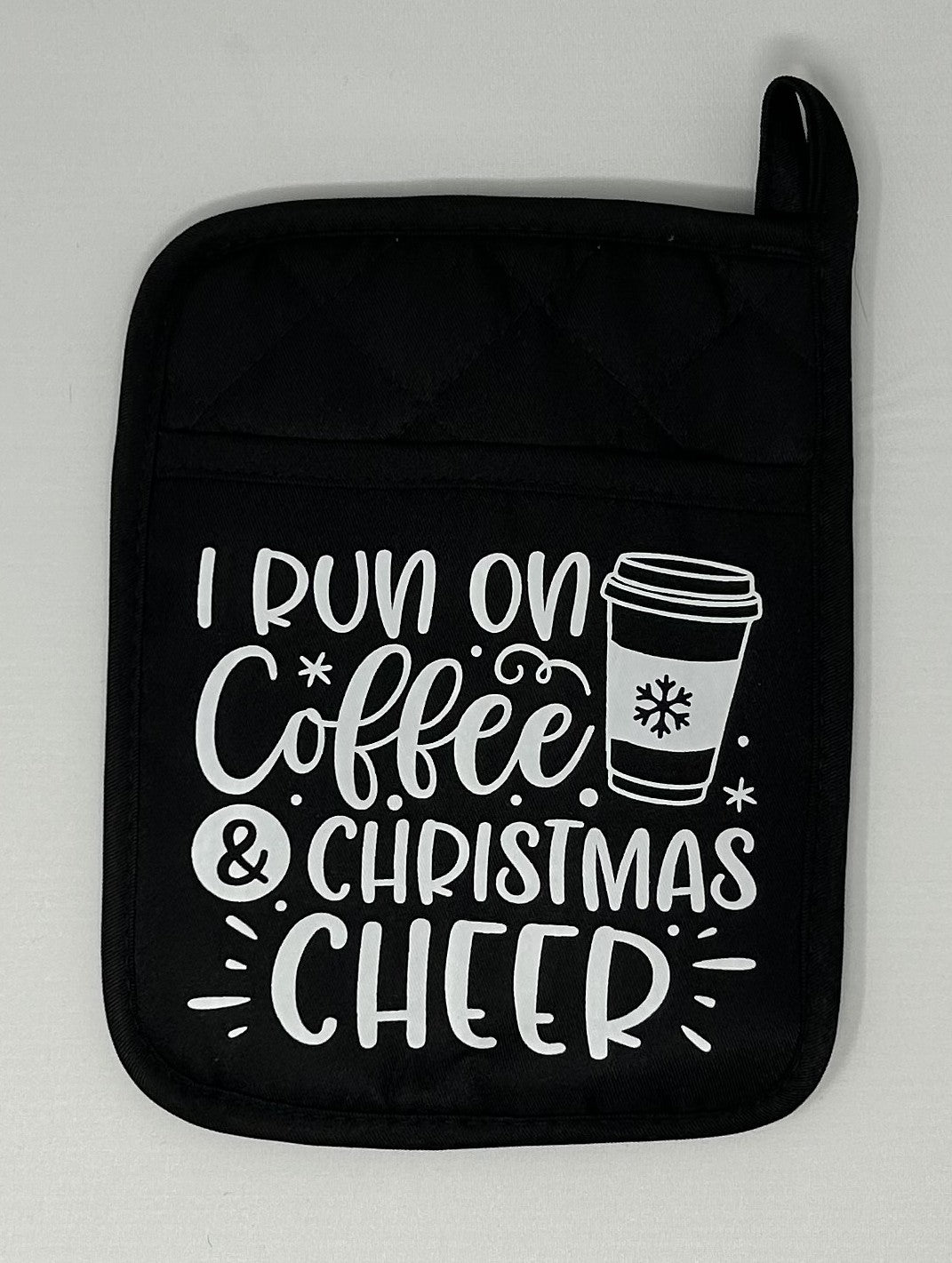 Potholder Mitt, 8.5x6.75 in. - I Run on Coffee Christmas Cheer - Black