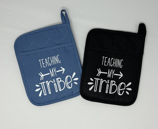 Potholder Mitt, 8.5x6.75 in. - Teaching My Tribe- Slate Blue, Black