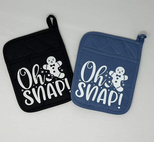 Potholder Mitt, 8.5x6.75 in. - Oh Snap - Slate Blue, Black