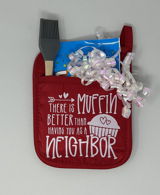 Potholder Mitt, 8.5x6.75 in. - There Is Muffin Better Than Having You As A Neighbor - Red