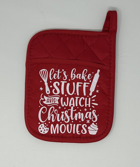 Potholder Mitt, 8.5x6.75 in. -Let's Bake Stuff and Watch Christmas Movies- Red