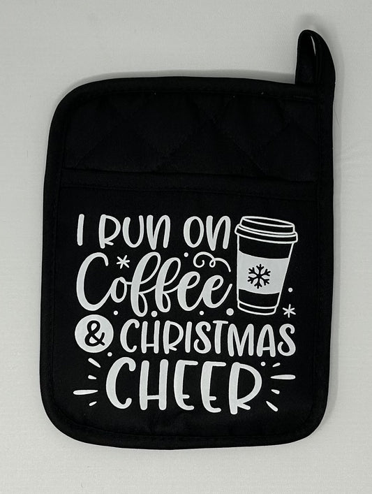 Potholder Mitt, 8.5x6.75 in. - I Run on Coffee Christmas Cheer - Black