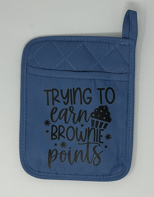 Potholder Mitt, 8.5x6.75 in. - Trying to Earn Brownie Points - Slate Blue