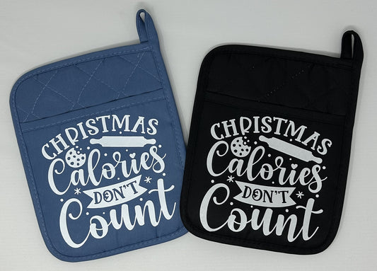 Potholder Mitt, 8.5x6.75 in. - Christmas Calories Don't Count- Black & Slate Blue