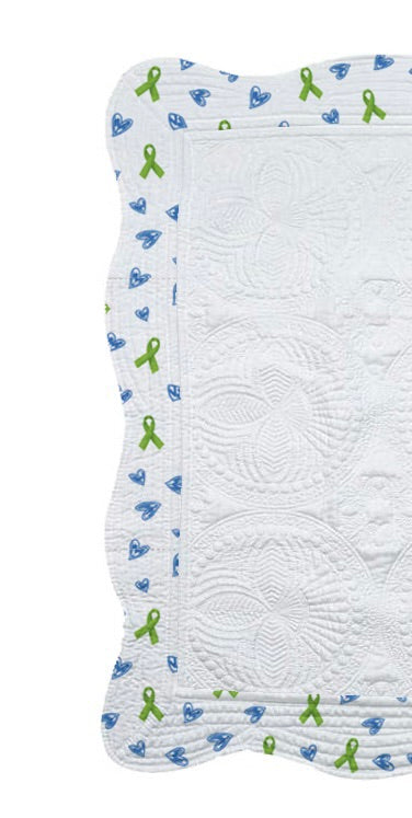 Blue Heart Green Ribbon Quilt